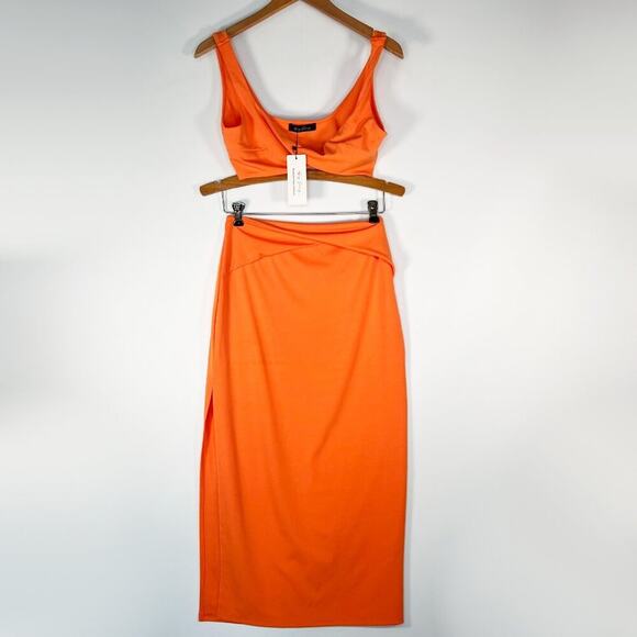 Hey Samy Tessa Orange Cropped Top & Midi Bodycon Two Piece Skirt Set NWT - Picture 2 of 16
